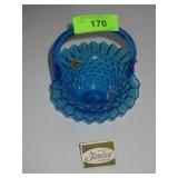 VINTAGE FENTON BLUE HOBNAIL RUFFLED BASKET