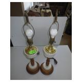 VINTAGE PAIR OF WOOD & MILKGLASS LAMPS