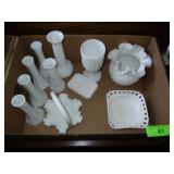 ASST. VINTAGE MILKGLASS VASES, CANDY DISHES, >>>>