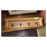 WOODEN SHELF W/ CAST IRON HOOKS 24' LONG