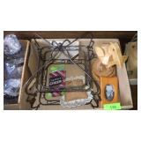PLATE STAND, WOODEN BIRD, VTG HANKIE, FRAME, ETC