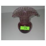VINTAGE HAND BLOWN AMETHYST RUFFLED VASE 8'T