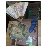 FOLDING HAND FAN, METAL BOOT VASE, ADVERTISING>>>