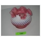 VTG FENTON? OPALESCENT CRANBERRY GLASS HOBNAIL>>>