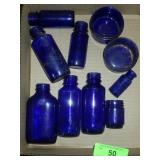 VINTAGE BLUE BOTTLES & JARS