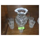 VINTAGE FENTON? OPALESCENT WHITE BUTTON & BRAIDS>>