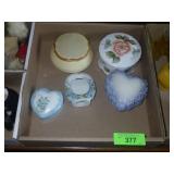 VINTAGE CERAMIC TRINKET DISHES & FRAME, CELLULOID>