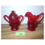 VINTAGE FOSTORIA ARGUS RUBY RED CREAMER & SUGAR