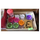 MASON JAR TUMBLERS (PLASTIC), STRAW DISPENSER, >>>