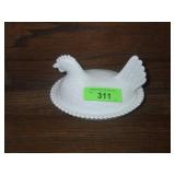 VINTAGE MILK GLASS HEN ON NEST