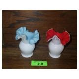VINTAGE FENTON? RUFFLED SATIN GLASS VASES 5'