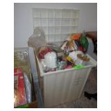 VINTAGE HAMPER W/ ASST. YARN, & YARN WINDER