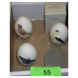 4 VINTAGE GOEBEL EGGS (1 GLASS PAPERWEIGHT)