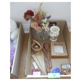 HAND FAN, CARVED WOODEN SPOONS, FRAME, CANDLE>>>