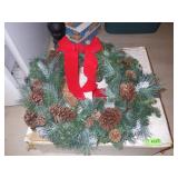 2 CHRISTMAS WREATHS (1 W/ WOODEN GOOSE) 26"