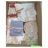 VINTAGE CROCHETED DOLL CLOTHES, SATIN PILLOWCASE>>