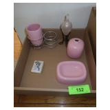 SILVESTRI PERFUME BOTTLE W/ STAND, PILL BOX, SOAP>