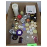 ASST. CANDLES, CANDLE HOLDERS, HOUR GLASS, ETC