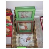VTG HANDMADE CHRISTMAS FRAMED ART & CANDLESTICK>>