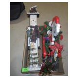 WOODEN SNOWMAN & MOUSE SLEIGH, LIGHTS, ETC