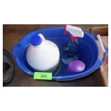 BUCKET W/ GLASS CLEANER & SIMPLE GREEN (A LITTLE)