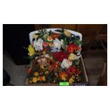 WICKER WALL POCKET, FALL SILK FLOWERS, PUMPKINS>>>
