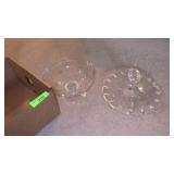 INDIANA GLASS TRAY W/ HANDLE, FOOTED CRYSTAL BOWL