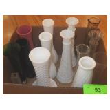 ASST GLASS & MILK GLASS VASES
