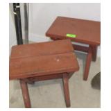 2 WOODEN OUTDOOR SEATS / SIDE TABLES 16 x 13 x 17
