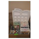 CHRISTMAS ORNAMENTS (SOME PAINTED), ORNAMENT TRAYS