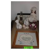 CERAMIC BIRDS, MINI OIL LAMP (CHIMNEY CRACKED)>>>