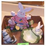 FROG RAIN GUAGE, CERAAMIC BUNNY DISH & DECOR