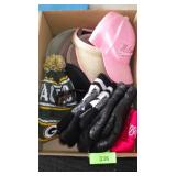 GREEN BAY PACKER KNIT HAT, VTG LEATHER MITTENS, >>