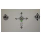 3 METAL WALL DECOR PIECES (CROSS 17 x 22)