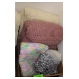 TWO AFGHANS, CROCHETED SHAWL, BABY BLANKET