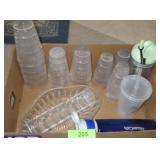PLASTIC GLASSES, CRACKER DISH & BOWL, WATER BOTTLE