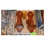 VINTAGE WOOD CANDLE HOLDERS W/ HEART CUTOUTS, >>>