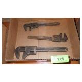3 VINTAGE PIPE WRENCHES