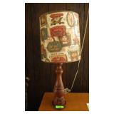 VTG WOODEN LAMP W/ VTG SHADE 30" TO FINIAL TOP