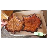 COPPER / GOLD ENAMELED GLASS LEAF DISHES