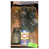 VTG BAIL TOP BLUE CANNING JARS, GLASS LIDS, CAPS
