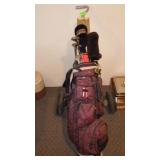 MITSUSHIBA GOLF BAG, GOLF CART, ASST GOLF CLUBS>>