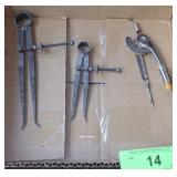 2 VINTAGE STARRETT CALIPERS, COMPASS