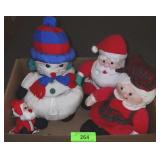 SNOWMAN BASKET, PLUSH MR. & MRS. CLAUS, & SANTA
