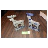2 STONEWARE DLD (DAVID L DAVIS?) MOOSE FIGURINES
