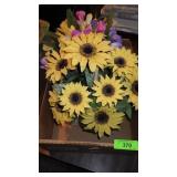 TWO FLOWER ARRANGEMENTS: ONE IN WICKER BASKET,>>>