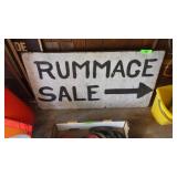 HANDMADE DOUBLE SIDED WOODEN RUMMAGE SALE SIGN >>>