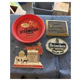 Plastic beer signs and tray