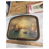 Framed print boat scene