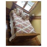 Queen bed with stickley frame and linens